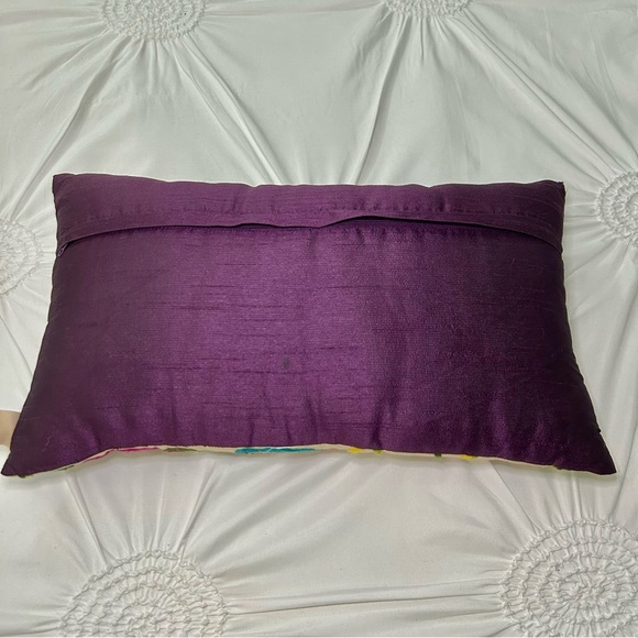 Vibrant Colorful Floral Embroidered Bohemian Accent Pillow - Picture 10 of 14